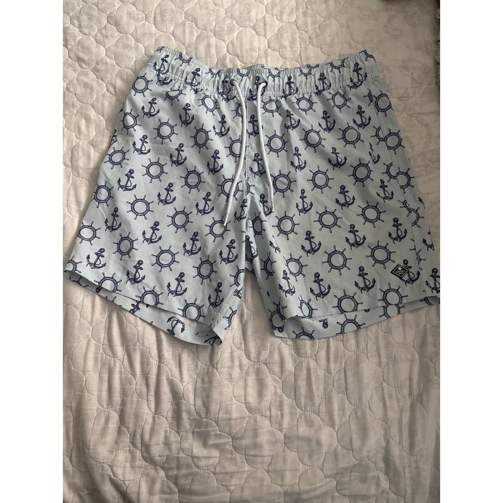 Sperry Mens‎ Nautical Anchor Ship Wheel Swim Trunks Blue Medium 7 Inch Inseam
